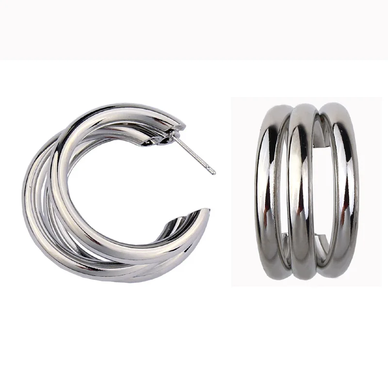 Модные 30 мм золотистые серьги-кольца для женщин, простые маленькие круглые очаровательные серьги для женщин, металлическая толстая трубка, ювелирное изделие, подарок - Окраска металла: Silver