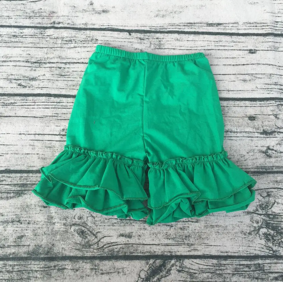 Плотная Одежда для малышей летнее платье для девочек, рубашка с двойными плиссированными рукавами Соблазнительные шорты с эластичной резинкой на талии, для малышей, для девочек шорты с оборками - Цвет: Green