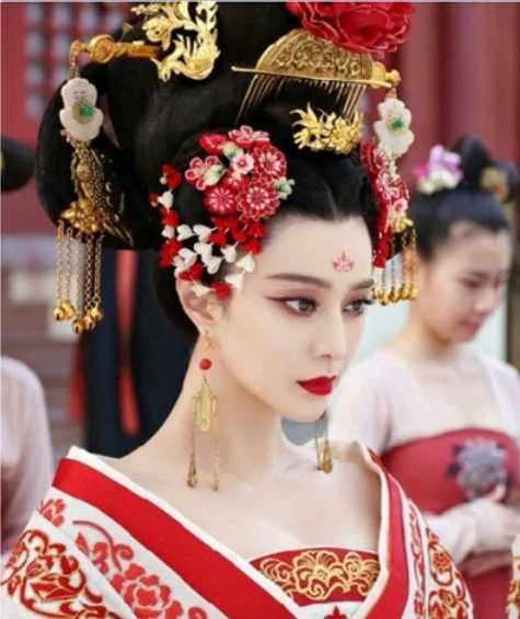 

12pcs Set Wu Mei Niang Antique Wire Inlay Artwork Fully Handmade Tang Princess Gold Plated Hair Sticks Hair Accessory Set