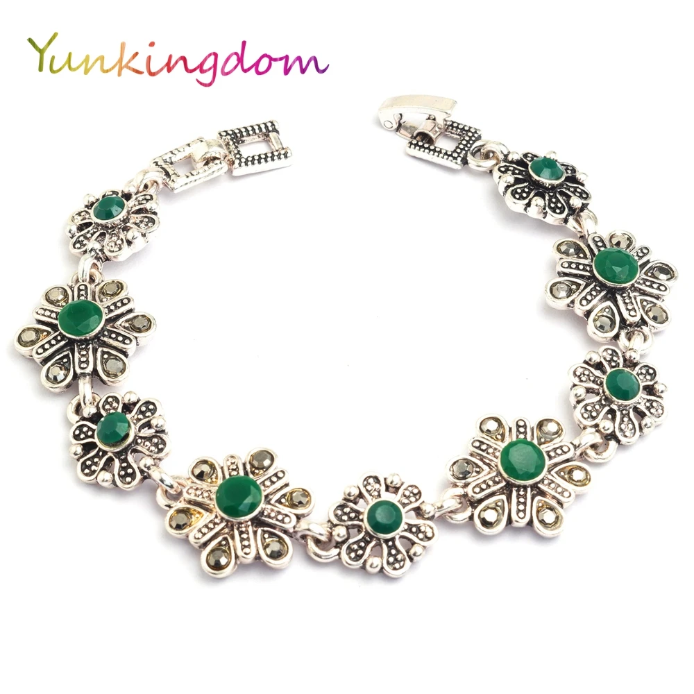 Женский винтажный браслет Yunkingdom с цветами зеленый из смолы K1795|bracelets for|ethnic