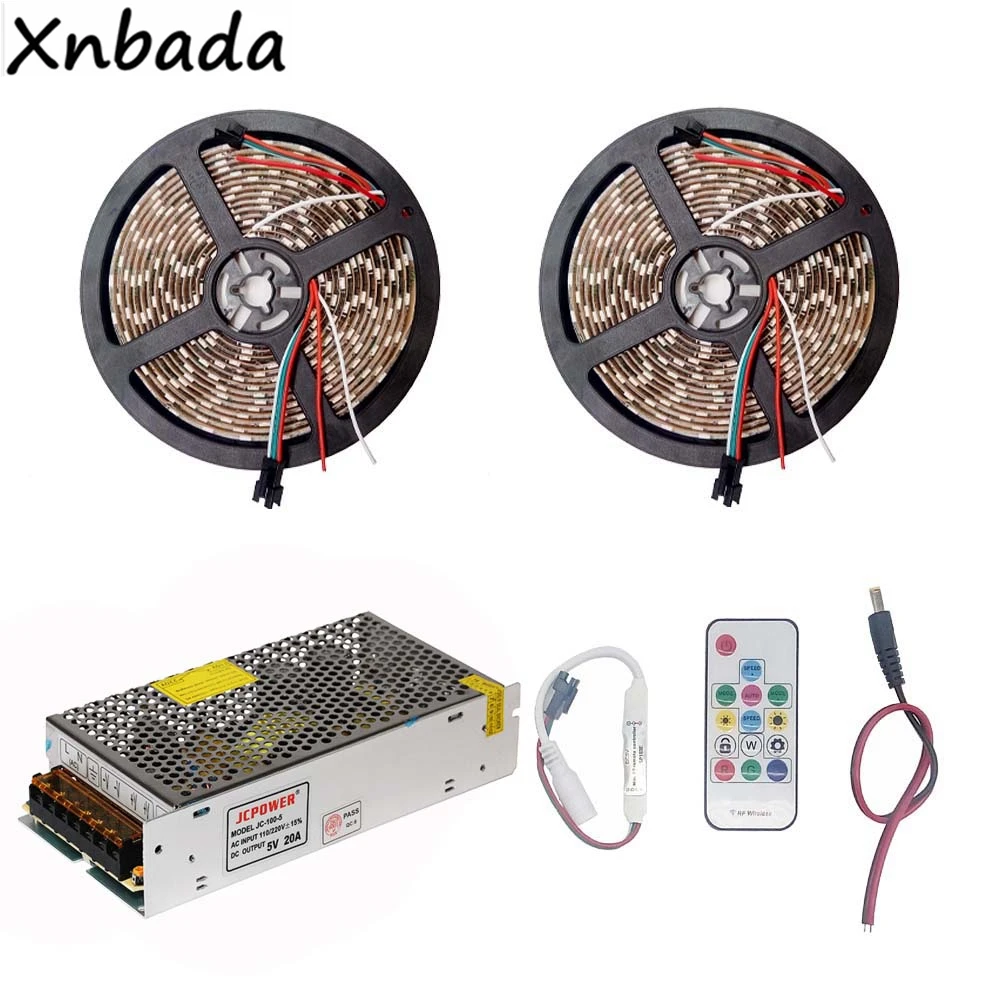 

5M 10M WS2812B WS2812 RGB Led Strip Light,DC5V SP103E 14Keys Remote RGB Led Controller Power Supply Adapter Kit