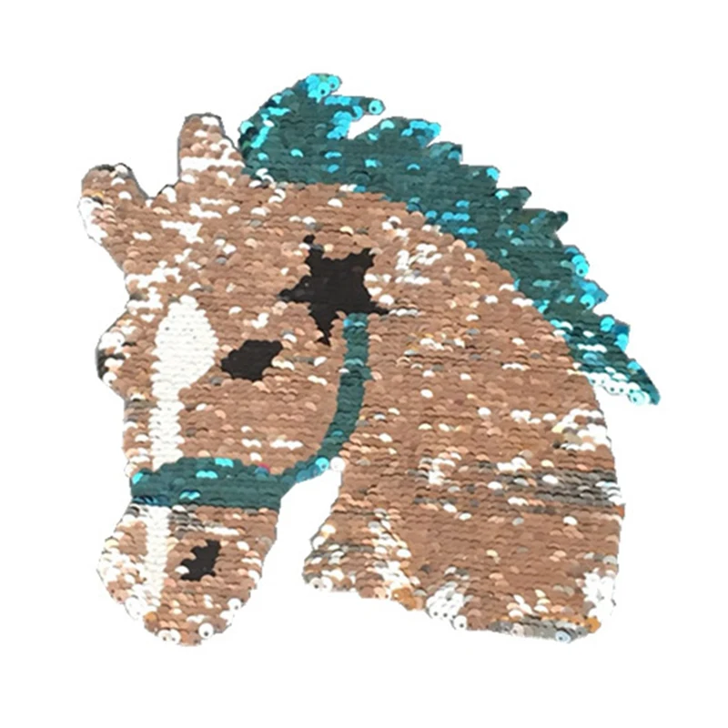 

1Pcs Glitter Rainbow Reversible Sequins Unicorn Appliques Padded Clothes Patches Sew On Cloth Stickers Decoration Accessories