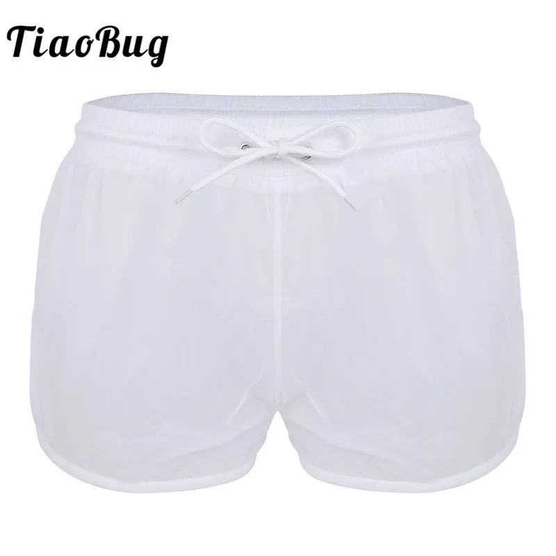 

TiaoBug Mens Soft See Through Fabric Underwear Drawstring Lightweight Boxer Shorts Casual Swimming Transparent Underpants Shorts