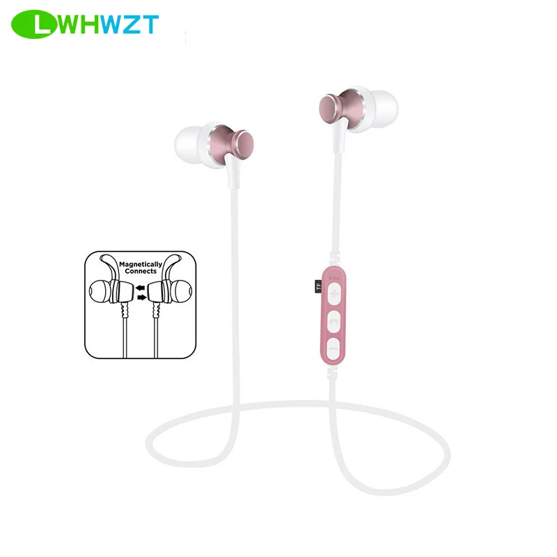 LWHWZT T4 Bluetooth Earphones Sport Ear Hook Music Magnet TF Card Slot Headset Wireless Headphones For redmi note 5 pro