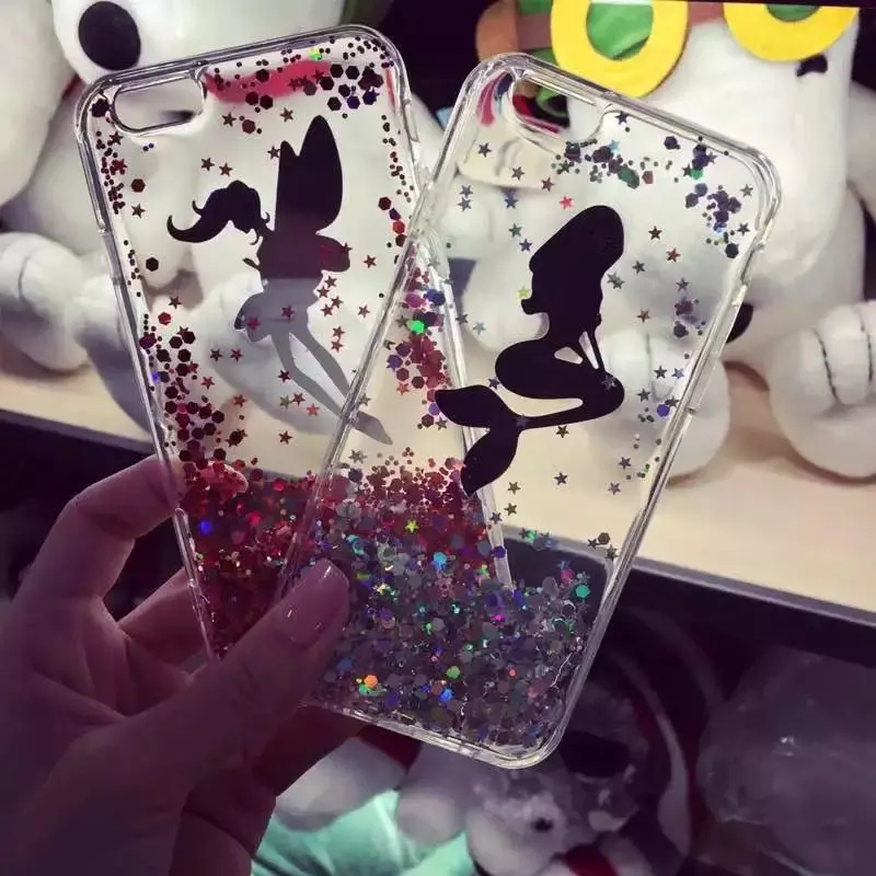 Леди Любимый Русалка Фея Гений Блеск Мягкие TPU Прозрачный Capa Fundas Bling Чехол для iPhone6