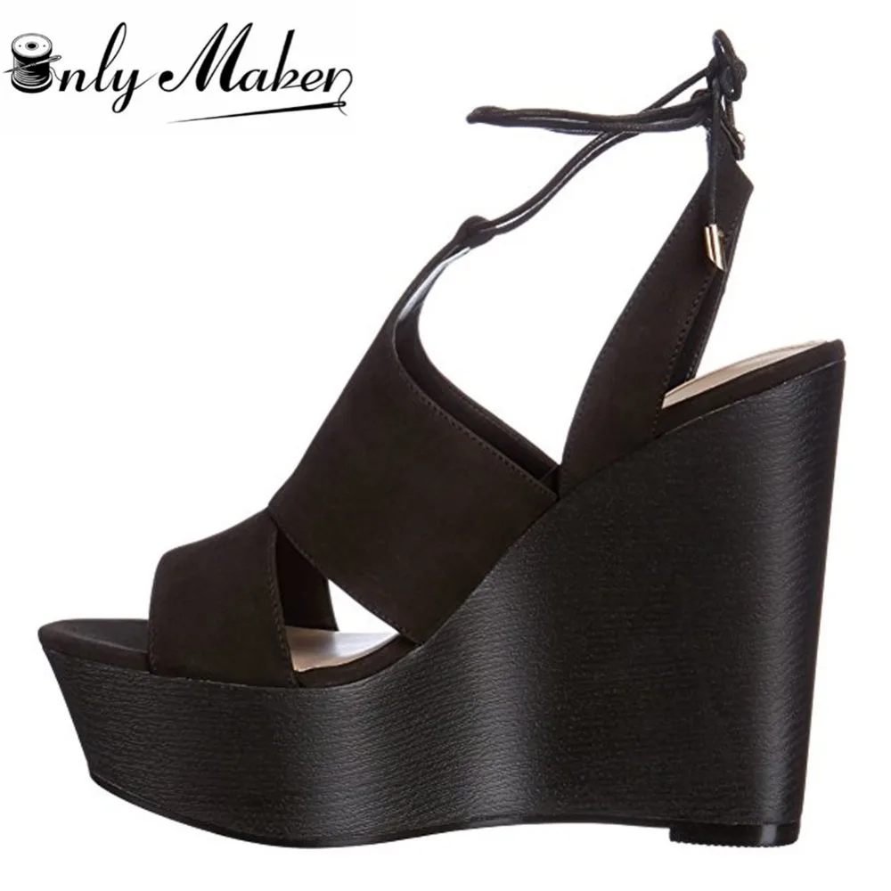 

Onlymaker Womens Wedges Heel Platform Sandals 14cm~16cm Heels Shoes Woman Summer Lace Up T strap Sandals Shoes Big Size US13