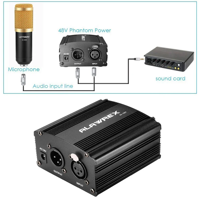 ALAWREX USB 1-канальный 48В питания w/адаптер XLR аудио кабель для конденсаторный микро микрофон для записи оборудование