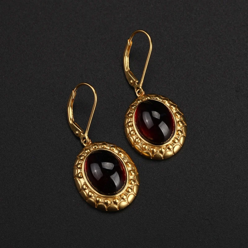 

Fashion 925 Sterling Silver Garnet Vintage Drop Earrings