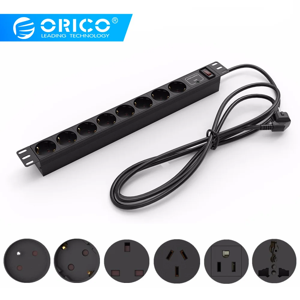 ORICO PDU 1U 8 розеток 10A 220 в 250 разъем для зарядки питания с удлинителем 3 м настенная