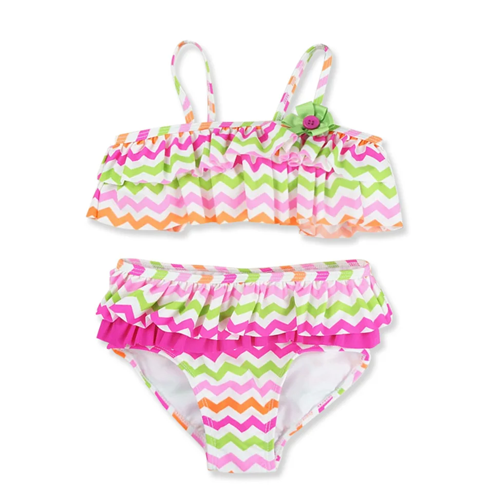 

Polyester Split Print Striped Lace Kids Swimwear for Girls Swimming Fabric Sling Swim Beachwear Bathing Toddler Baby Swimsuit