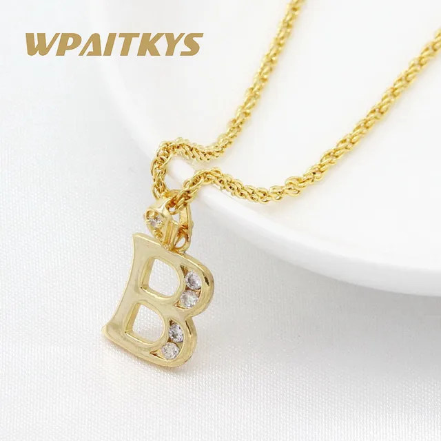 B Alphabet Letter Pendant Necklace Men Jewelry Gold Color Initial