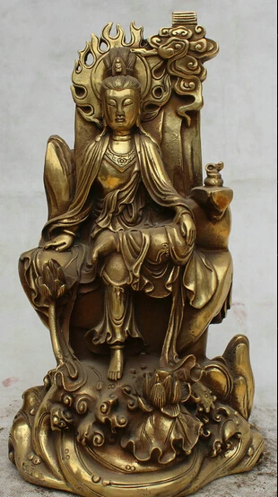 

JP S62 13" Chinese Buddhism Brass Seat Hill Stone Kwan-yin Guan Yin Goddess Statue B0403