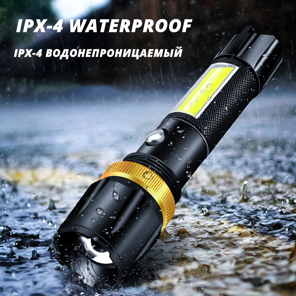 Супер яркий водонепроницаемый светодиодный светильник вспышка с COB боковой