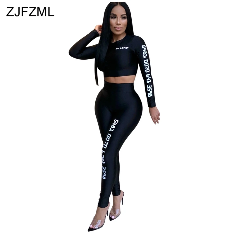 

Sportswear 2 Piece Matching Set Women's Tracksuit Number Print Long Sleeve Short Top+Pencil Pants High Street Outfit Casual Suit