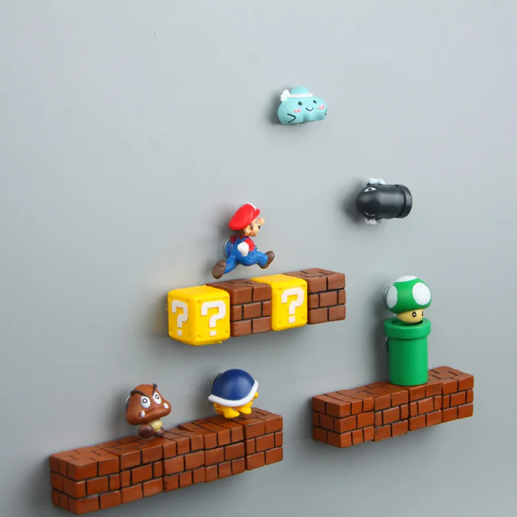 3D Симпатичные Super Mario Смола магниты на холодильник детские украшения дома украшения фигурки стены мариос пули кирпичи