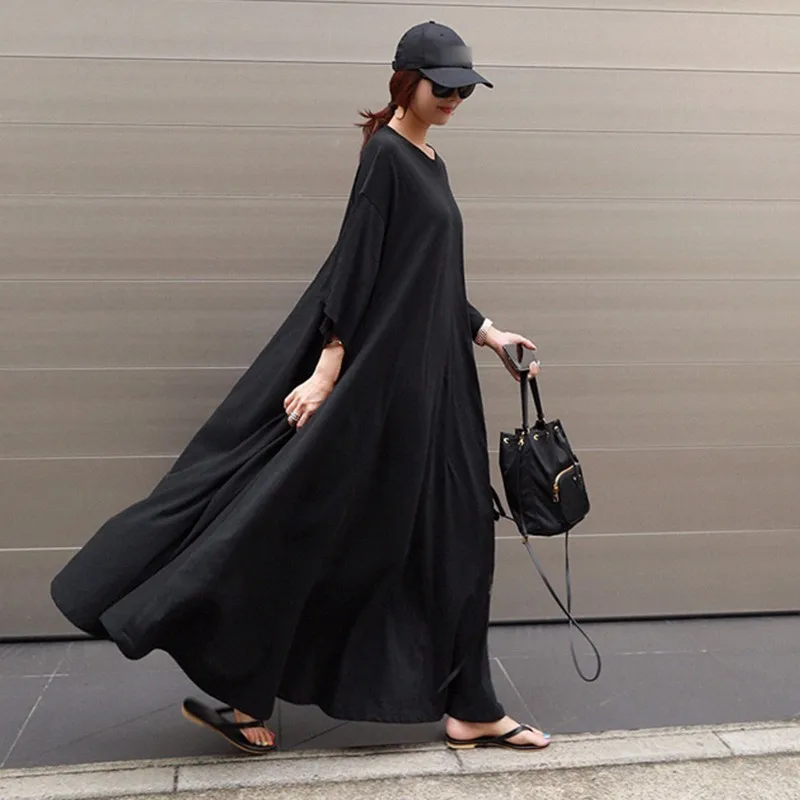 CHICEVER платья для женщин О-образный вырез три четверти рукав свободный негабаритный подол плиссированные кружева вверх летнее платье Женская мода волна - Цвет: Black