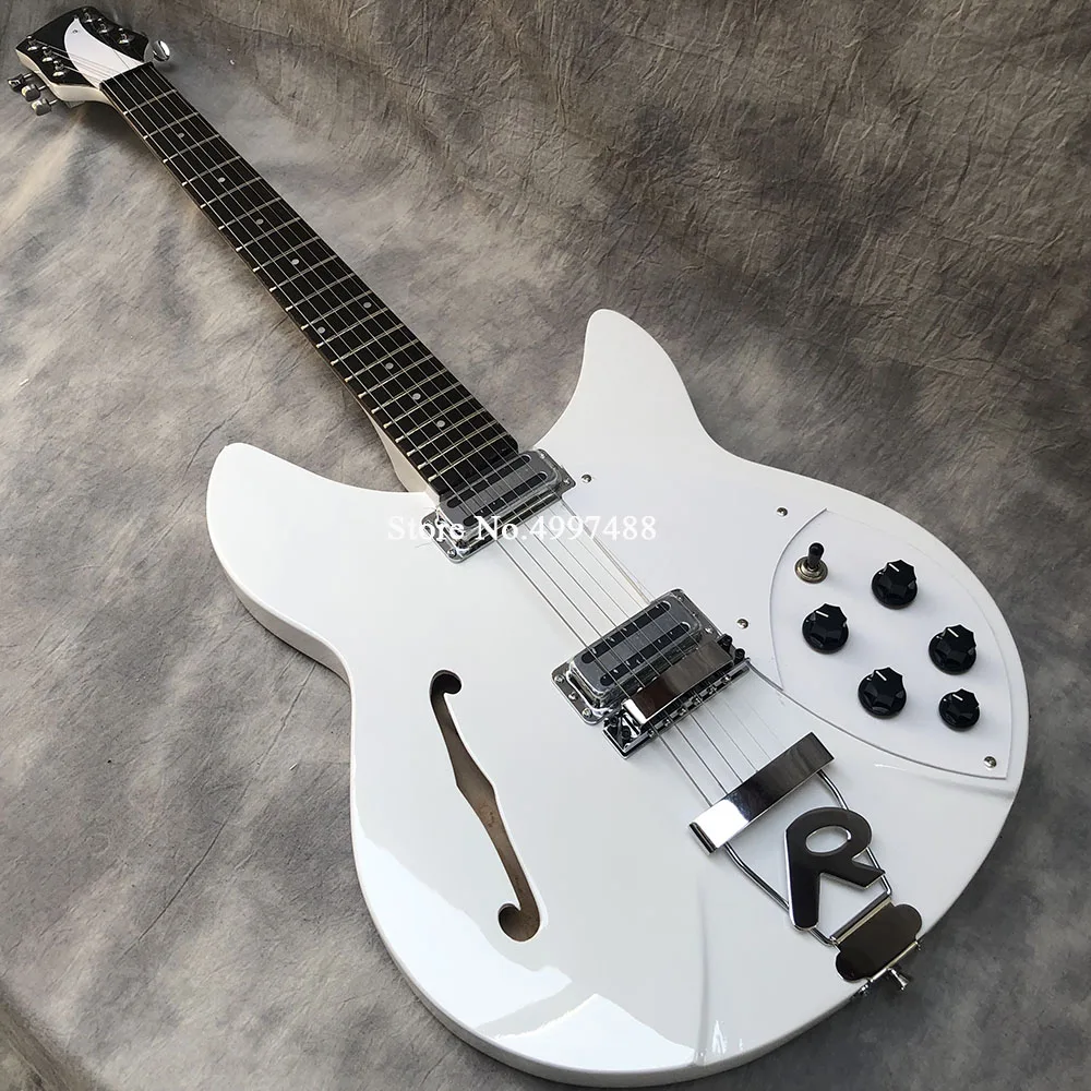 

High-quality white 6-string electric guitar mid-air, Korean pickup r bridge, free shipping with f hole