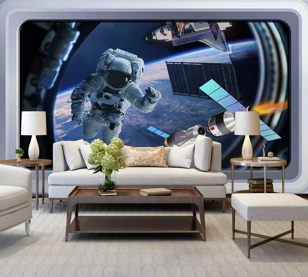 Us 19 0 50 Off Free Shipping Custom Wallpaper Mural Modern Minimalist Space Planet Spaceman Space Station Spacecraft Wall Decorative Painting In
