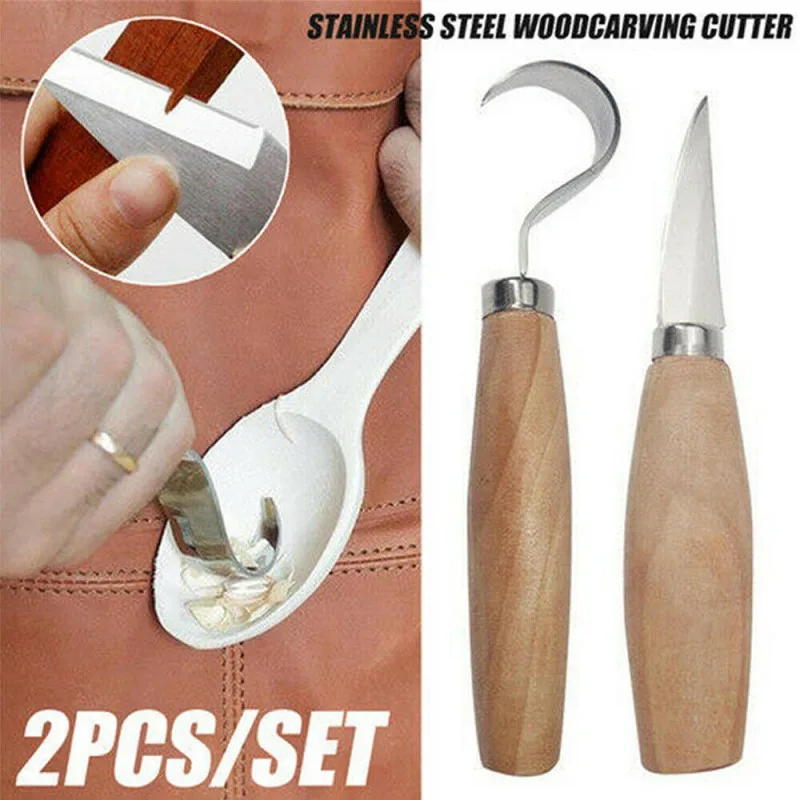  2PCS Wood Carving Cutter Knives Tool Set Woodworking Chip Hand Chisel Kit