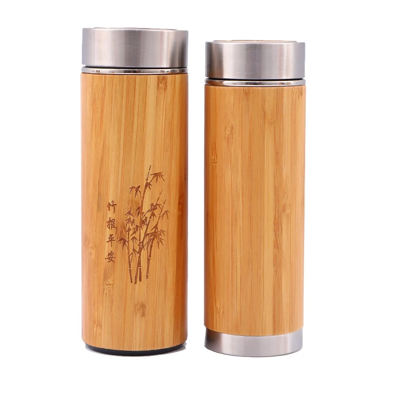 Hot Sale Creative Bamboo Thermos Bottle 360ml Stainless Steel Tumbler