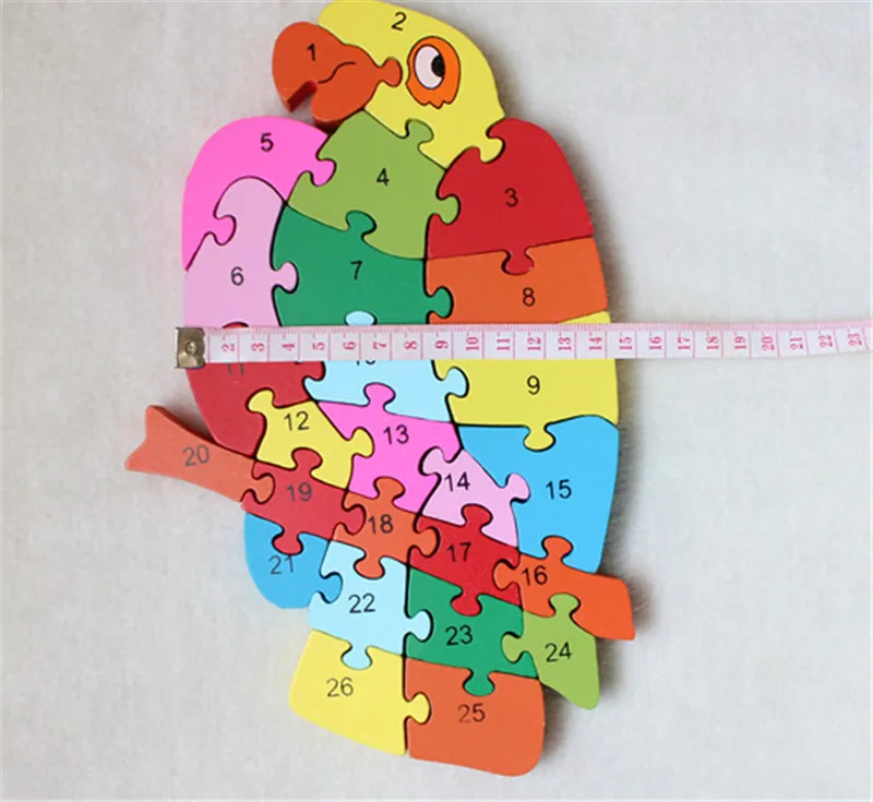 New wooden toy Animal Parrot  26 piece English letters and digital cognitive Wooden Jigsaw Puzzle Free shipping