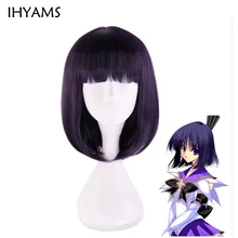 Anime sailor moon sailor saturn peruca cosplay perucas tomoe hotaru 35cm roxo preto mix curto bobo perucas de cabelo sintético + peruca boné