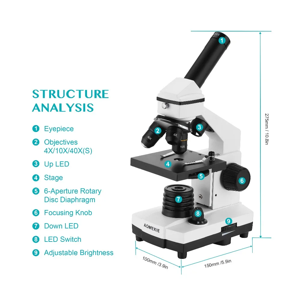 64X-640X Профессиональный Биологический микроскоп вверх/снизу светодиодный студенческий научный образовательный лабораторный домашний монокулярный микроскоп