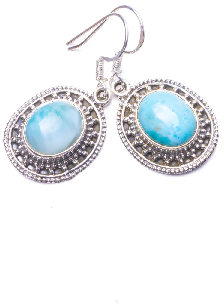 

Natural Caribbean Larimar Handmade Unique 925 Sterling Silver Earrings 1.25" Y1083