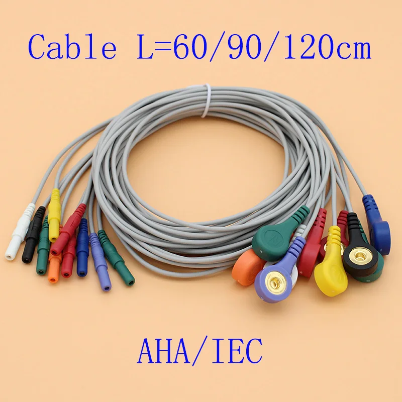 5 комплектов 1,5 мм din штекер Holter ЭКГ 10 свинцовый кабель и защелкивающийся электрод leadwire Для contec/GE/Biomedical/Biox holter ECG monitor