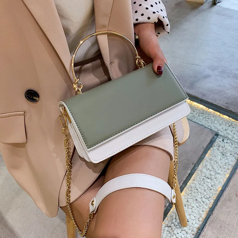 

Contrast Color Mini Crossbody Bags With Metal Handle Lady PU Leather Shoulder Messenger Bag For Women Female Totes Handbags
