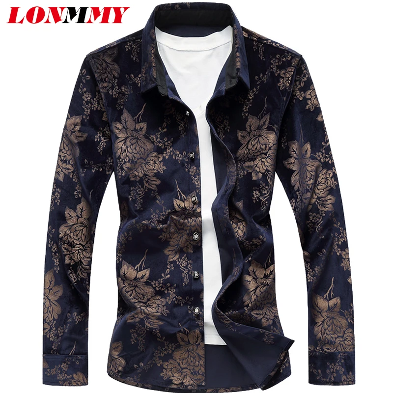Vente LONMMY Plus taille 6XL 7XL Casual blouses slim fit hommes chemises à manches longues Chemises hommes robe vêtements Pour Hommes Noir Marine 2018 Nouveau