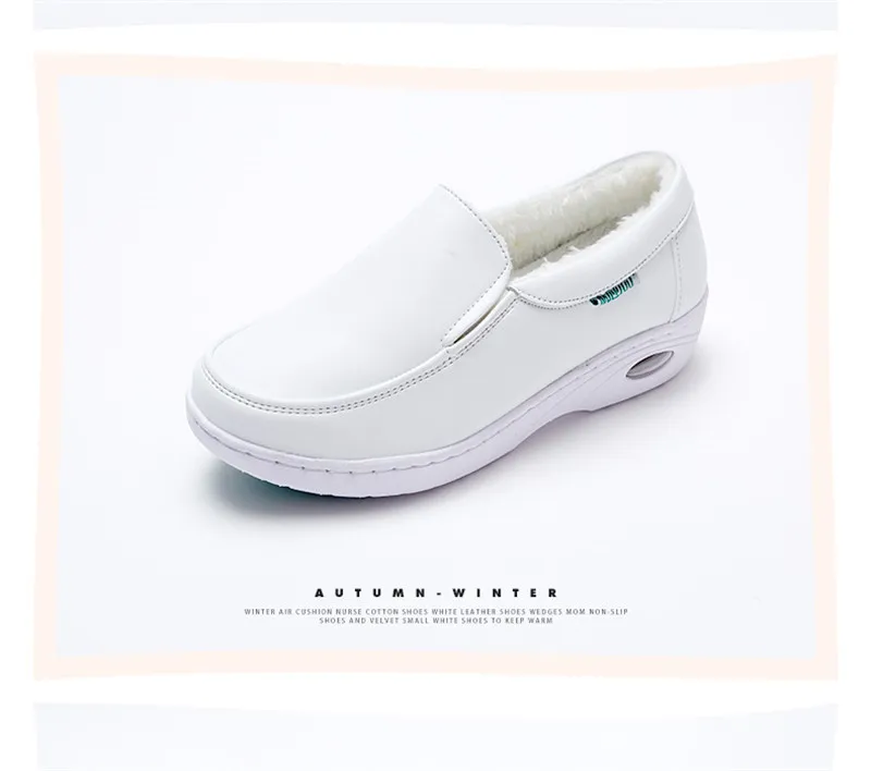 YAERNI Air Cushion White Nurse Shoes Winter Flats Platform Sneakers Warm Moccasins with Fur Slip on Loafers Cotton Shoes