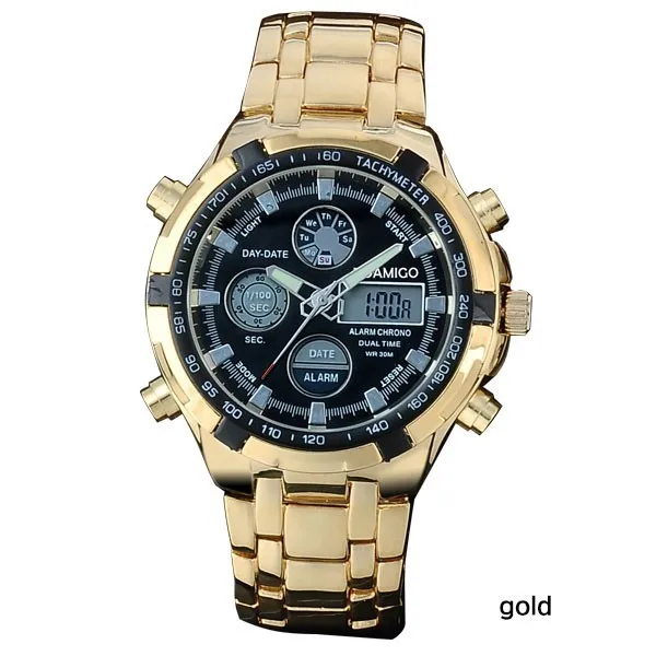 BOAMIGO мужские часы брендовые Роскошные военные часы мужские спортивные часы с хронографом золотые Цифровые кварцевые мужские наручные часы - Цвет: Золотой