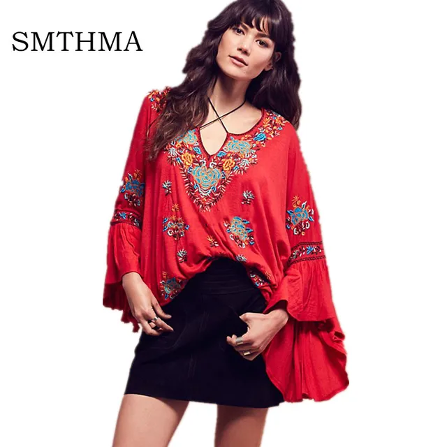 Vintage 70s Mexican Floral Embroidery BOHO Women Hippie Plus Size Clothing Summer T Shirt Vintage 70s Mexican Floral Embroidery BOHO Women Hippie Plus Size Clothing Summer T Shirt