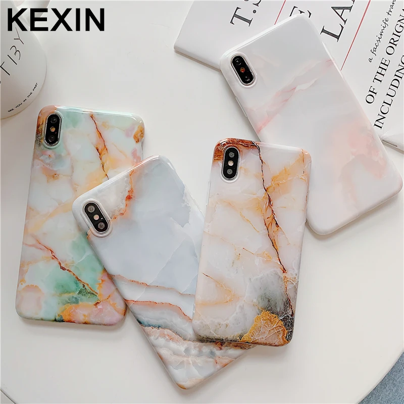 

KEXIN Elegant Jade Marble Phone Case For iPhone 6s 7 8 Plus Glossy Back Cover For iPhone XS MAX XR X Anti-knock Luxury Soft Case