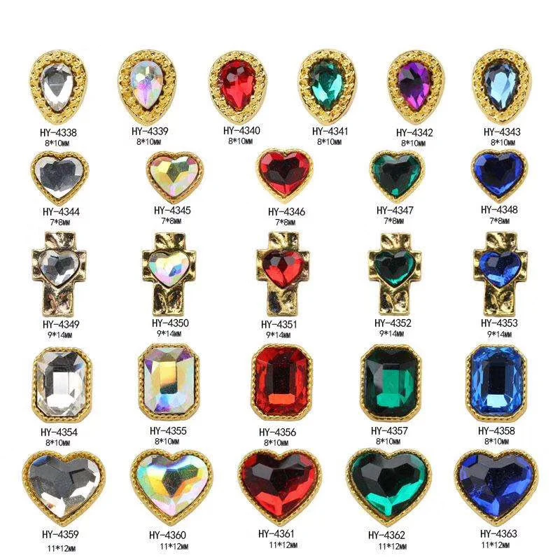 

10pcs/lot, Fashion Shapes 3d Nail Art Flat Back Golden Metal Rivets AB Sides Crystal Rhinestones Nail Tips Decorations