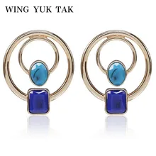 Мода, Новое поступление, изящные серьги-гвоздики из цинкового сплава золотого цвета с квадратным полимерным камнем, распродажа, ювелирные изделия для женщин