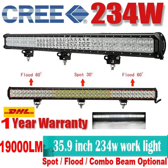 

36" 234W CRE 78LED*(3W) Work Light Bar Offroad SUV ATV 4WD 4x4 Spot / Flood / Combo Beam 19000lm 9-32V IP67 Truck  Fog Headlamp