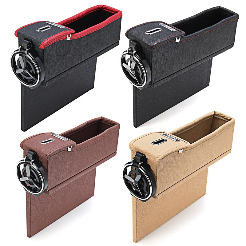

Leather Car Storage Bag Box Money Pot Beverage Holder Car Seat Pocket Organizer Black Red and Black Brown Cream Color