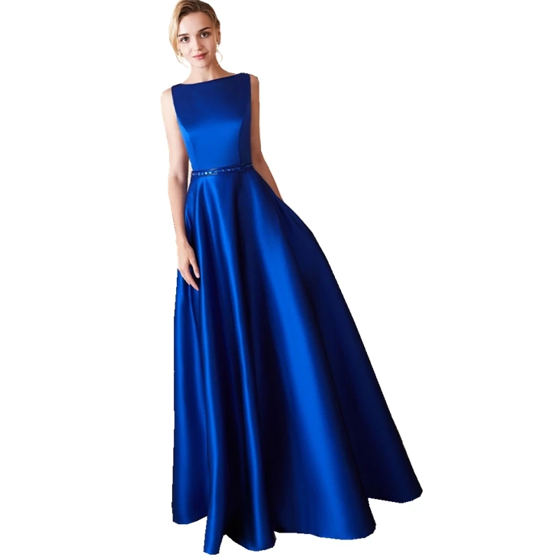 

2019 Reflective Dress Evening Dresses Long Royal Blue Satin Elegant Formal Prom Dress Gowns Vestido Longo Festa 2019 New Arrival