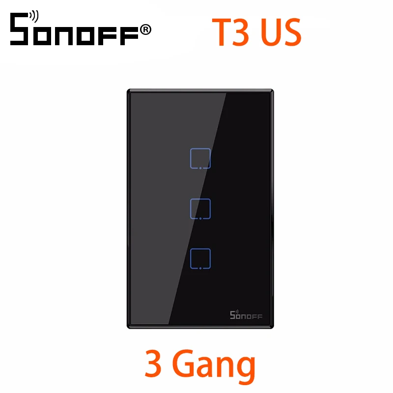 SONOFF T3 EU/US/UK TX умный Wifi настенный сенсорный переключатель черный с рамкой умный дом 1~ 3 банды 433 RF/Voice/APP Управление работает с Alexa - Комплект: T3US 3C