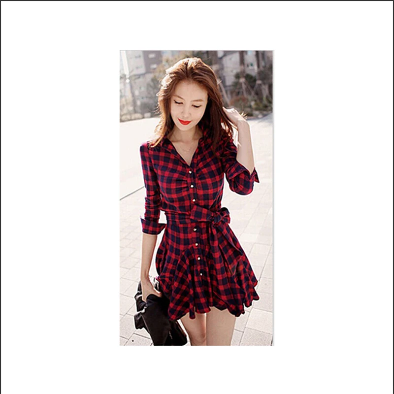 Women Sweet Ruffles Plaid Pleated Shirts Buttons Long Sleeve Blouse ...