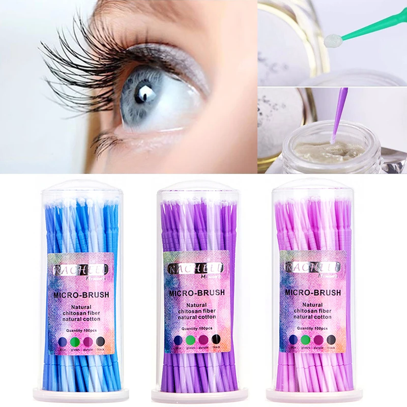 

3 Colors To Choose 100Pcs/pack Micro Brush Disposable Applicators Eyelash Extensions Remove The False Eyelashes Cotton Swab