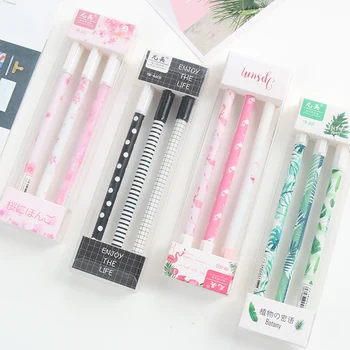 

3 pcs/lot Green Plants Flamingo Sakura Gel Pen Cute 0.5mm black ink Neutral Pen School Writing Supplies Promotional Gift