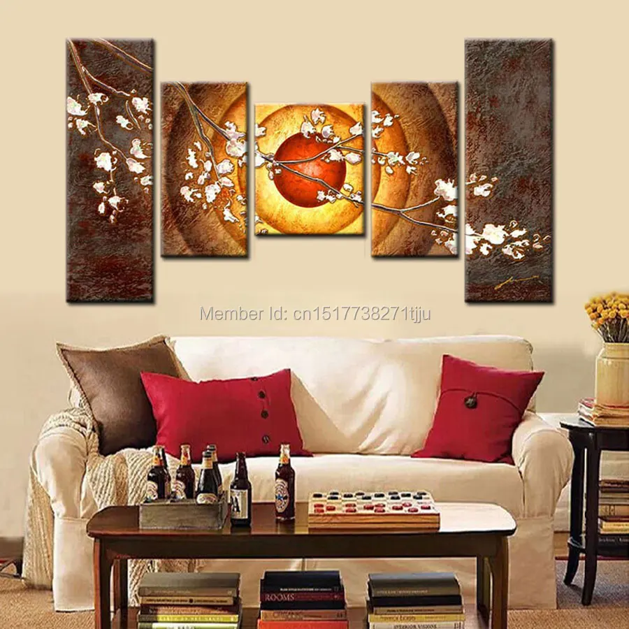 

Hand Painted yellow blown Canvas Painting Art flowers and sun Modern Abstract 5 Piece Oil Picture Wall Decor For Home Sets