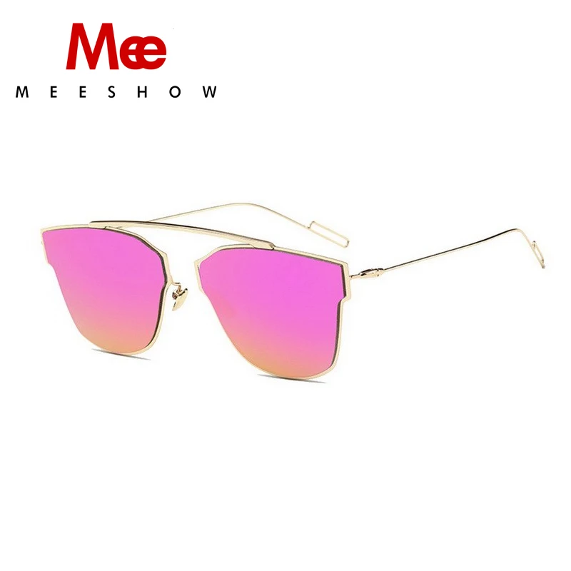 

MEESHOW MODERN CAT EYE SUNGLASSES WOMEN MEN METAL SUNGLASSES ROSE GOLD SUN GLASSES MIRROR LENS
