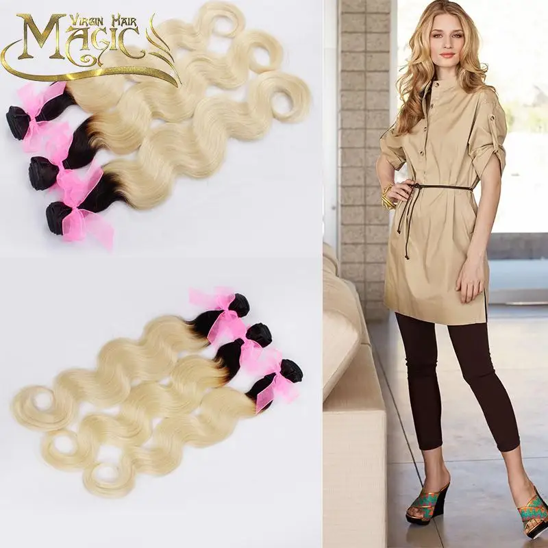 

Brazilian Body Wave Hair Ombre Hair Extensions Two Tone Ombre Human Hair Weave 1B 613 3 Bundles Hair Weft Free Shipping