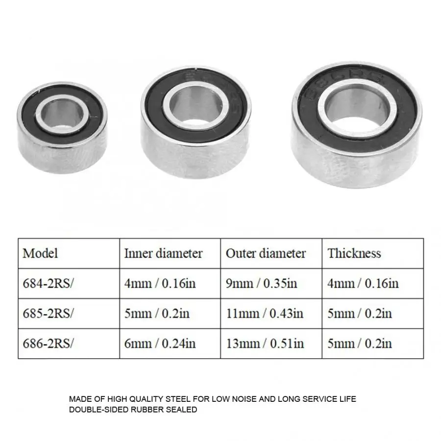 10 шт. резиновые запечатаный шарикоподшипник 684-2RS/685-2RS/686-2RS двухсторонние подшипники высокого Скорость радиальные шарикоподшипники подшипник Инлайн роликов