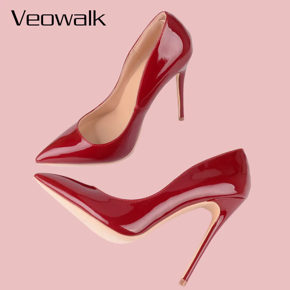 Veowalk/Чили; цвет винный, красный; женские классические туфли из лакированной кожи на высоком каблуке; пикантные туфли-лодочки с острым носком; элегантные женские вечерние модельные туфли бордового цвета