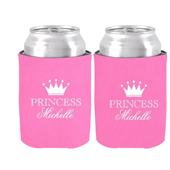 Exquisite Personalized Neon Pink Princess Crown Can Coolers Beer Holder